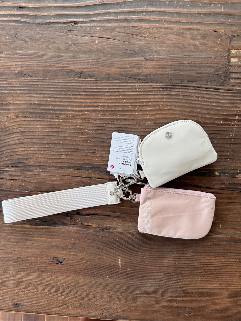 Elegant Cream and Pink Lululemon Wristlet Pouch Keychain